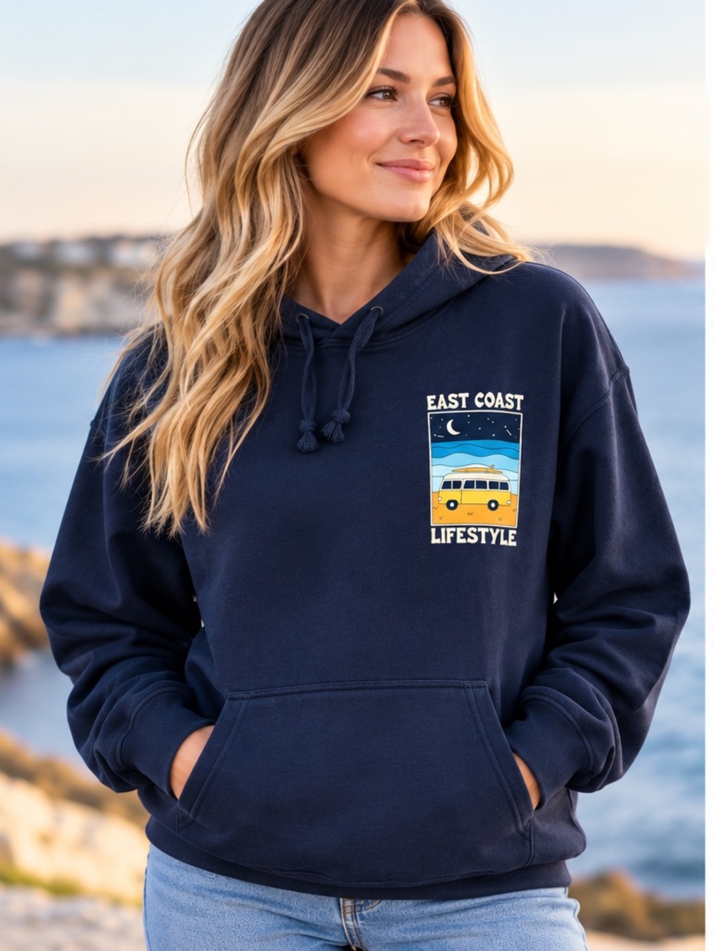 East Coast Lifestyle Navy Graphic Hoodie – Surf Van Pullover